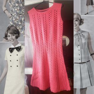 BEAUTIFUL HOT PINK VINTAGE CROCHETED AUDREY HEPBURN DRESS!!